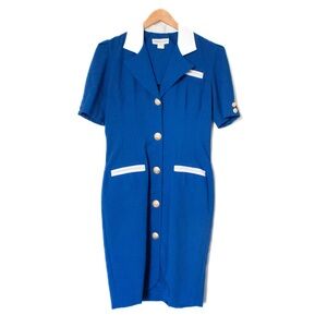 Zarr Collection | Vintage 80’s/90’s Blue & White Short Sleeve Dress | Size 8